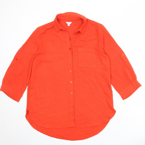 M&Co Womens Red Polyester Basic Button-Up Size 12 Collared