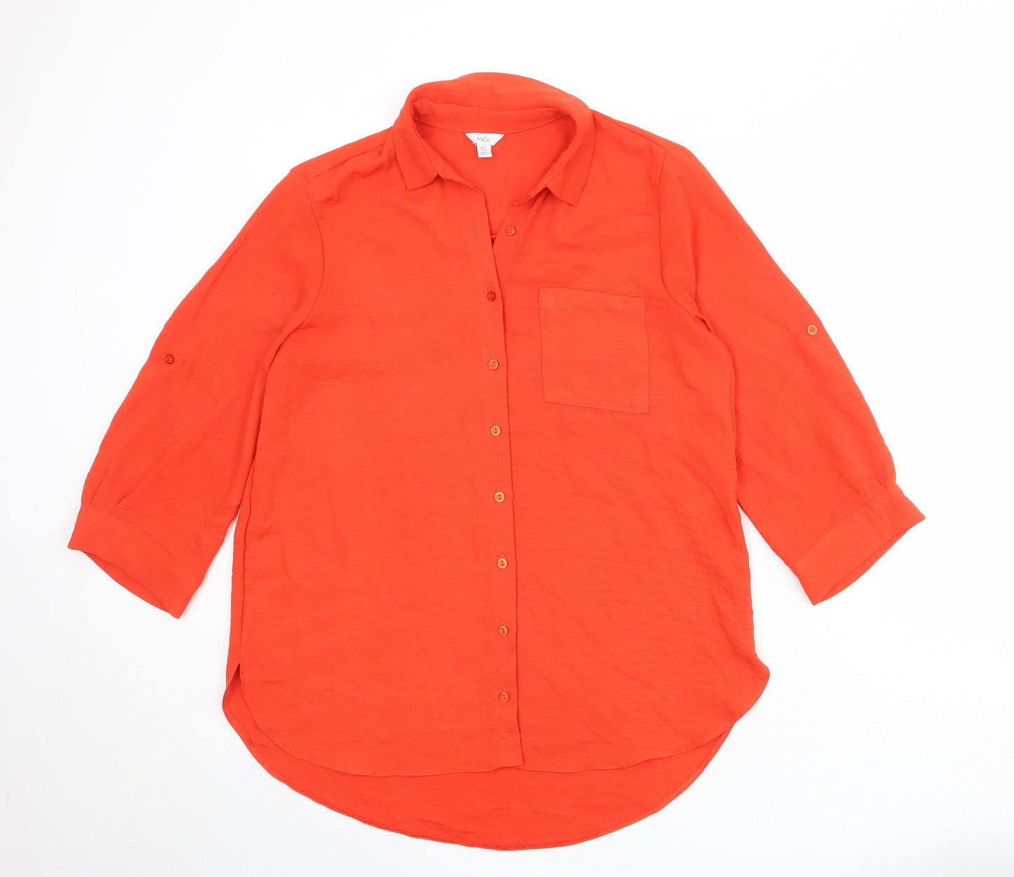 M&Co Womens Red Polyester Basic Button-Up Size 12 Collared