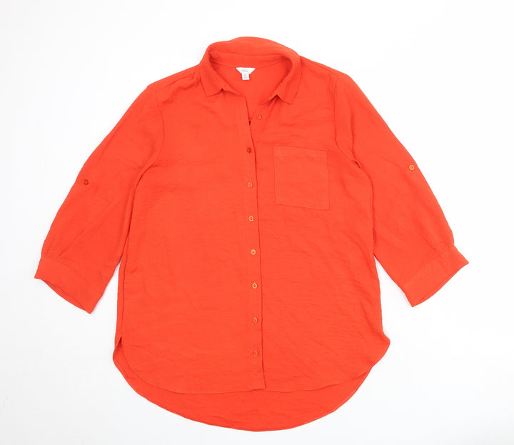 M&Co Womens Red Polyester Basic Button-Up Size 12 Collared