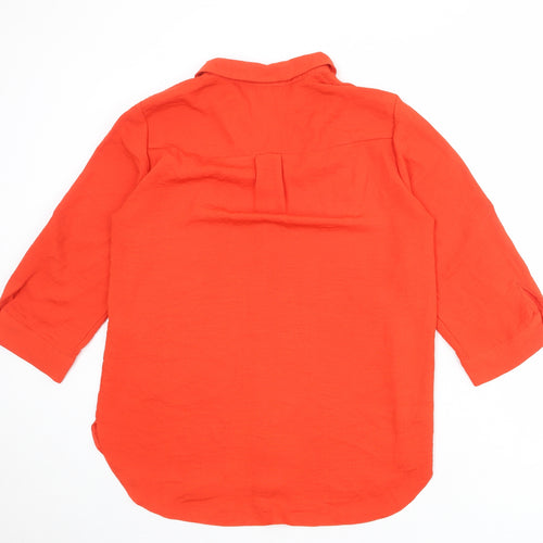M&Co Womens Red Polyester Basic Button-Up Size 12 Collared