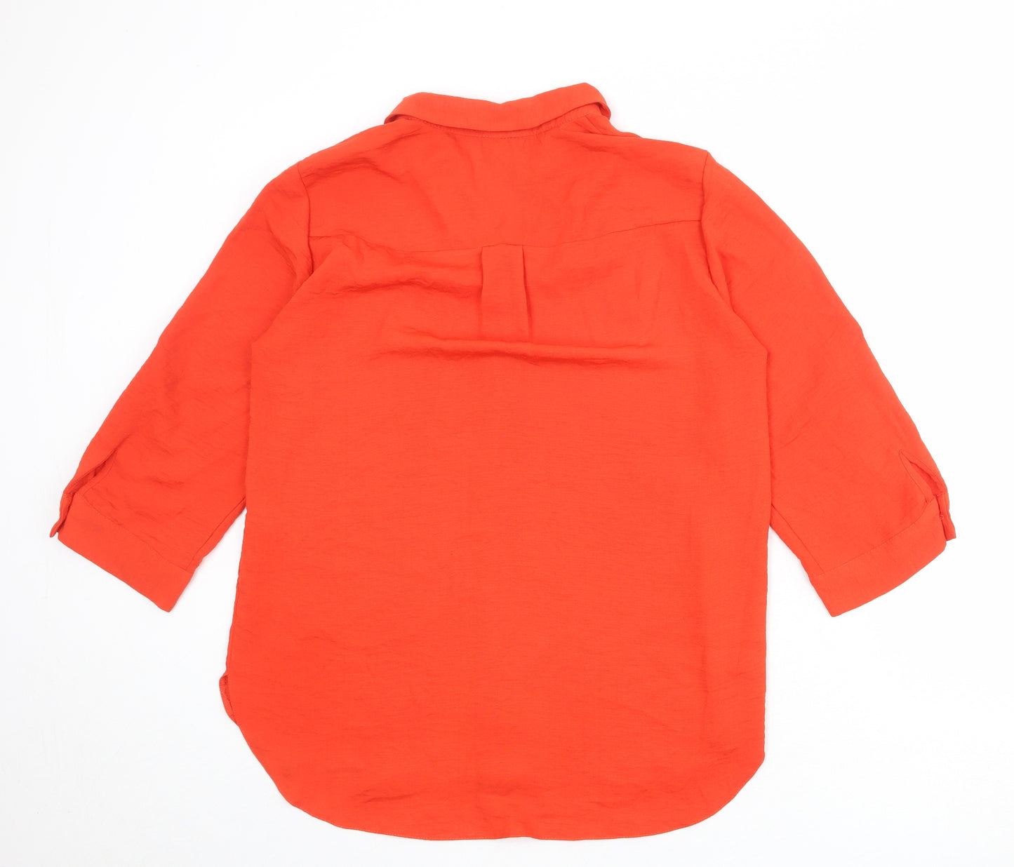 M&Co Womens Red Polyester Basic Button-Up Size 12 Collared
