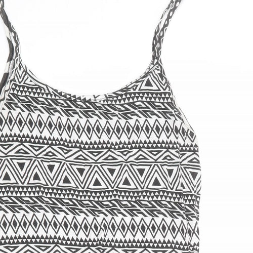 Busy Womens White Geometric Viscose Basic Tank Size S Round Neck - Size S-M