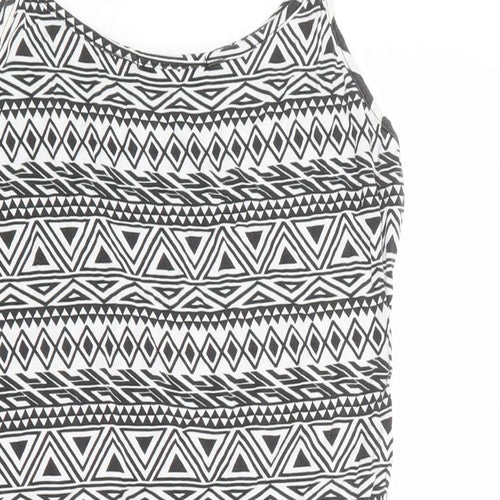 Busy Womens White Geometric Viscose Basic Tank Size S Round Neck - Size S-M