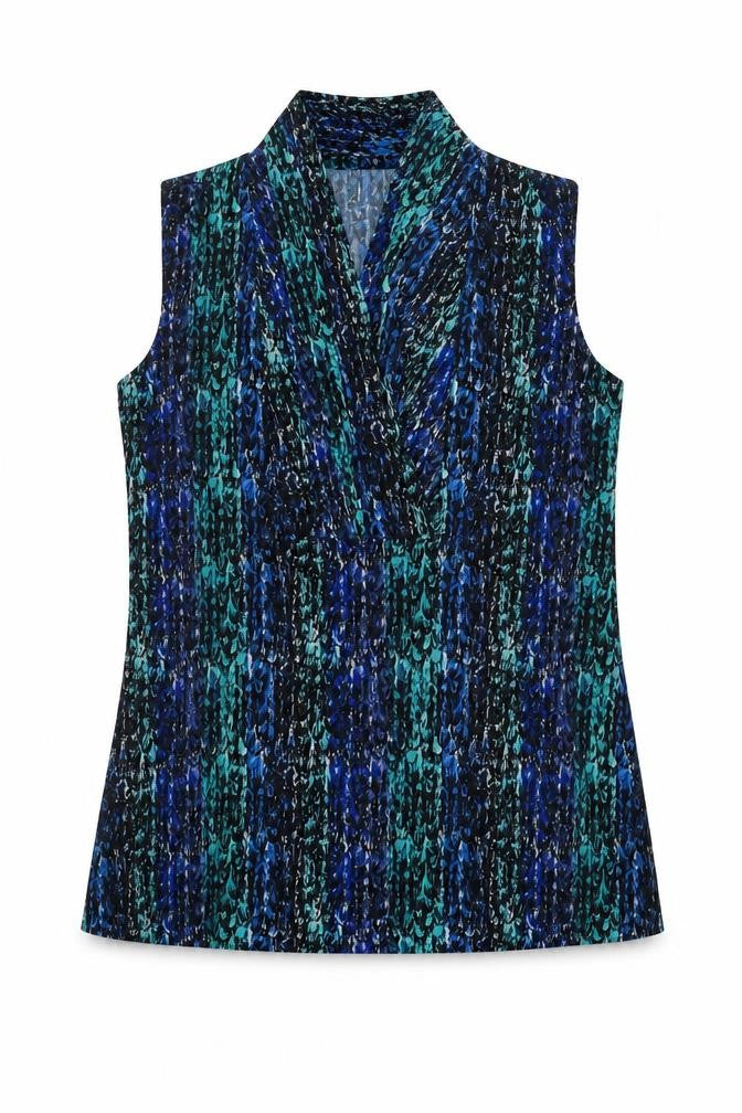 Front view of 212 Collection women’s multicoloured geometric polyester basic tank, size XS, v-neck
