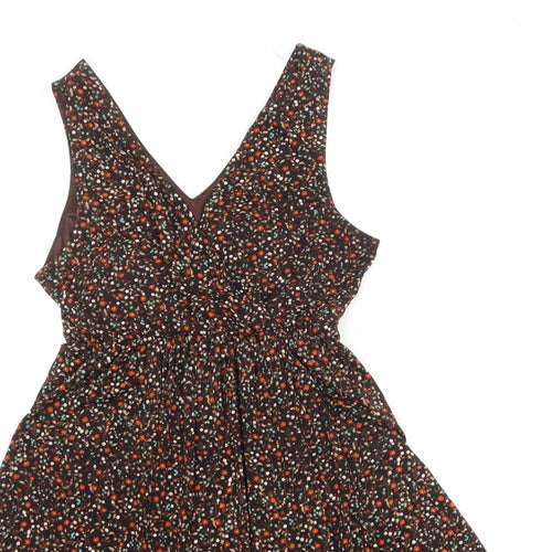 Sugar Reef Womens Brown Floral Polyester Fit & Flare Size 10 V-Neck Pullover