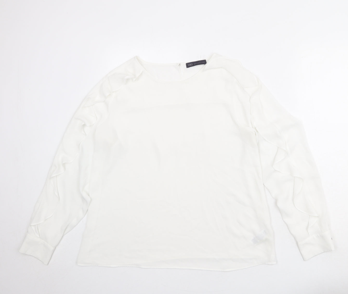 Marks and Spencer Womens White Polyester Basic Blouse Size 16 Round Neck