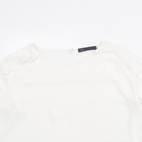 Marks and Spencer Womens White Polyester Basic Blouse Size 16 Round Neck