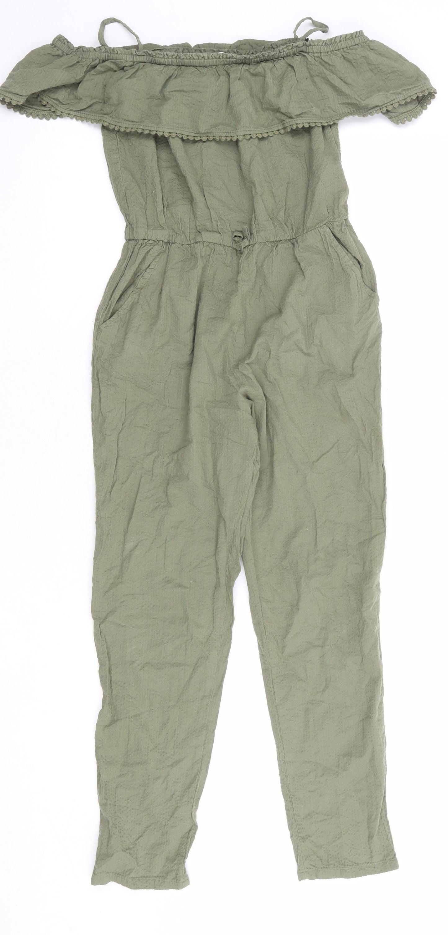H&M Girls Green 100% Cotton Jumpsuit One-Piece Size 9-10 Years Pullover