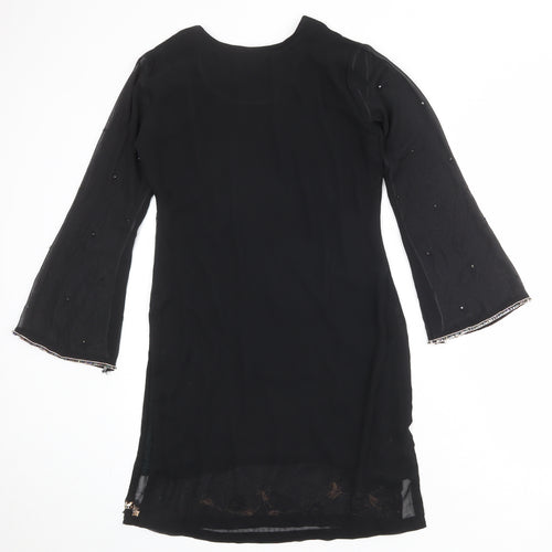 Collections Womens Black Floral Polyester Kaftan Size S Round Neck Pullover