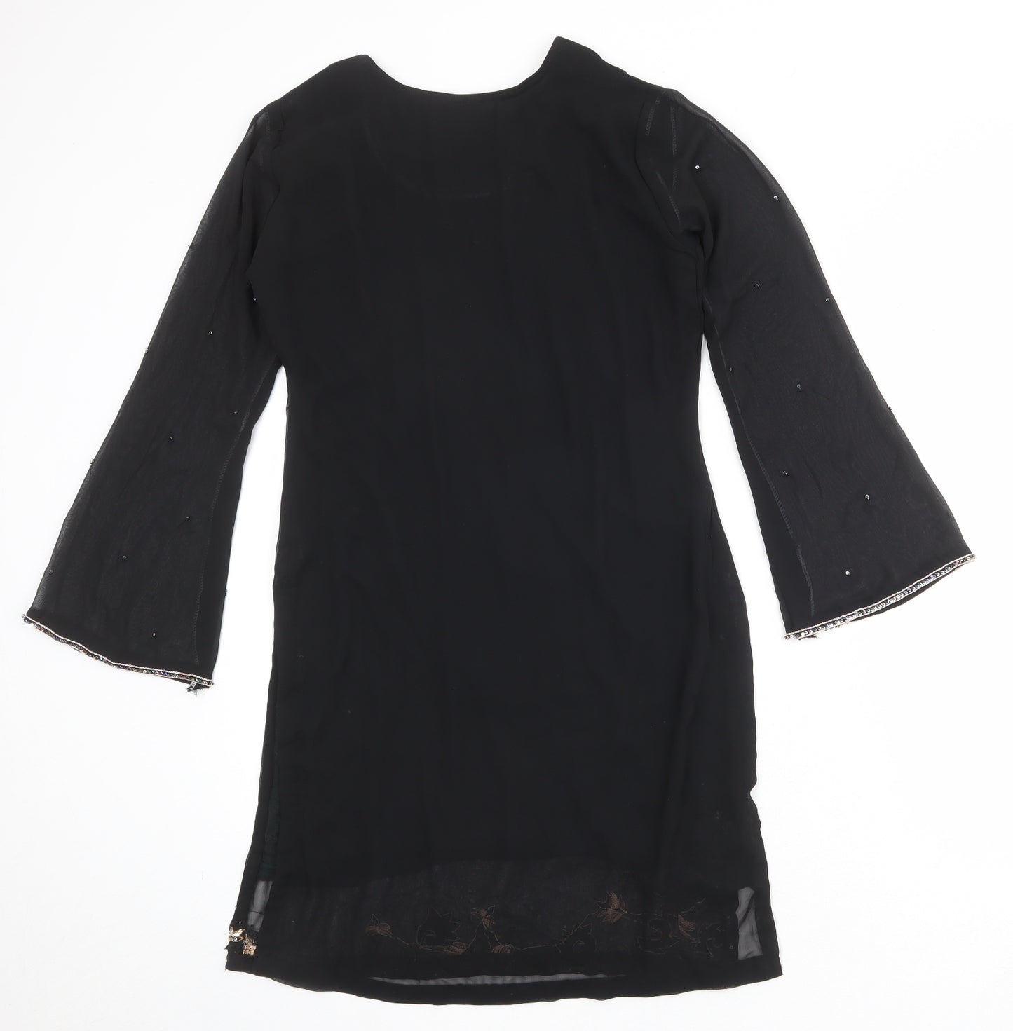 Collections Womens Black Floral Polyester Kaftan Size S Round Neck Pullover