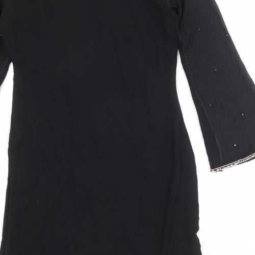 Collections Womens Black Floral Polyester Kaftan Size S Round Neck Pullover