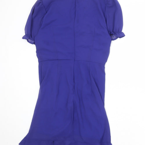 PRETTYLITTLETHING Womens Blue Herringbone Polyester Shift Size 10 V-Neck Zip