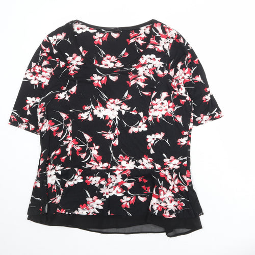M&Co Womens Black Floral Polyester Basic Blouse Size 20 Round Neck