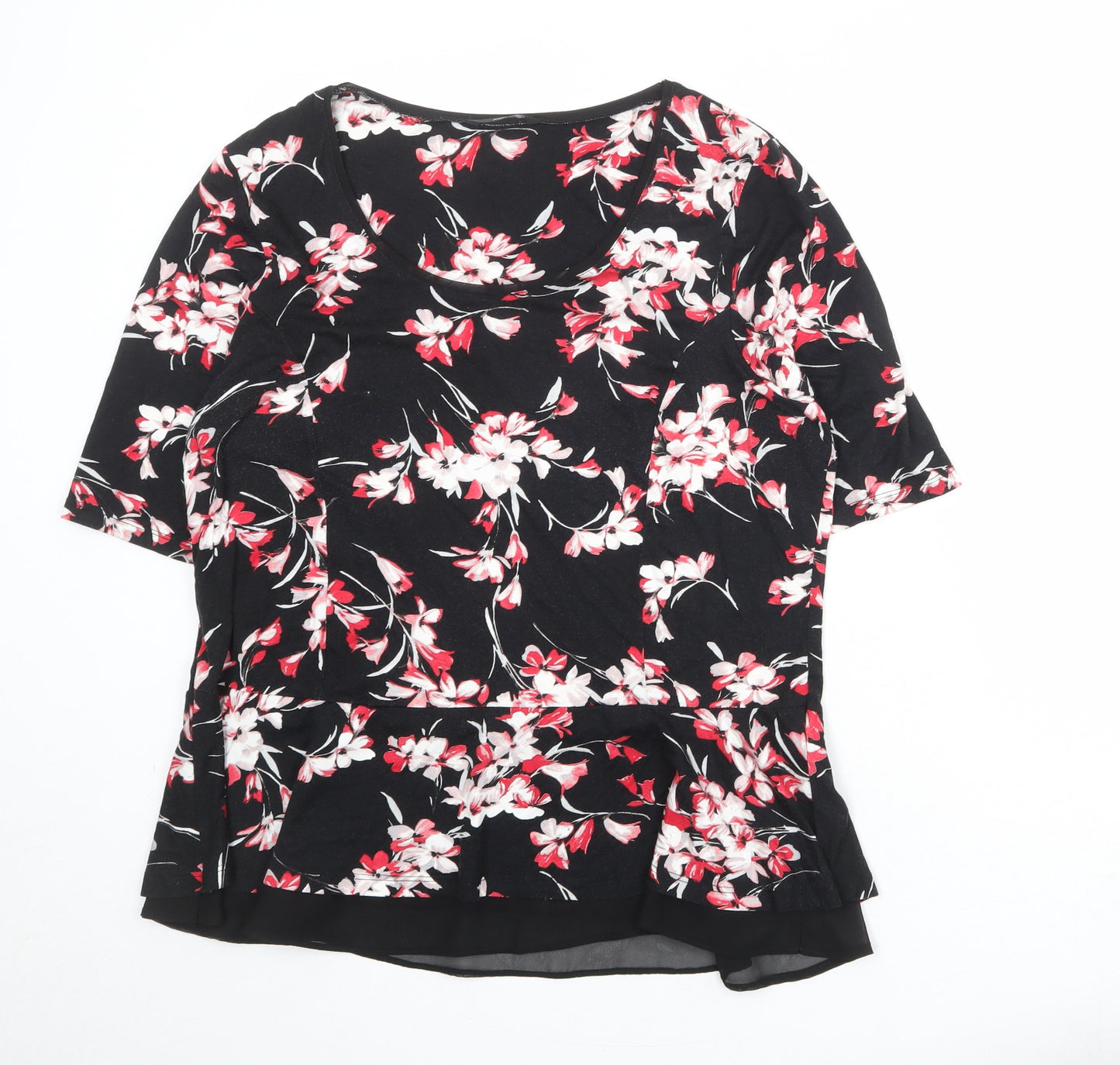 M&Co Womens Black Floral Polyester Basic Blouse Size 20 Round Neck