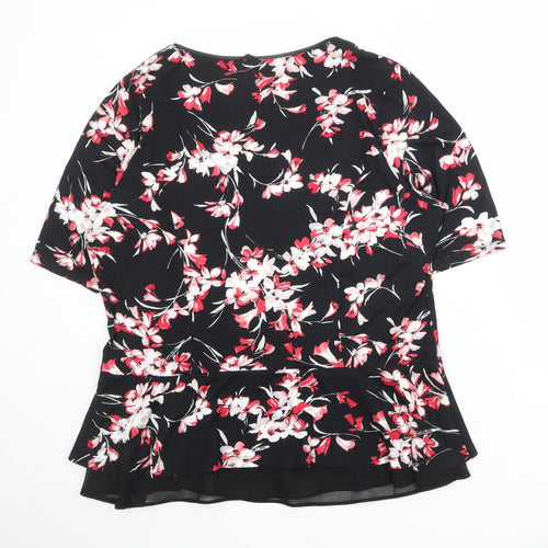 M&Co Womens Black Floral Polyester Basic Blouse Size 20 Round Neck