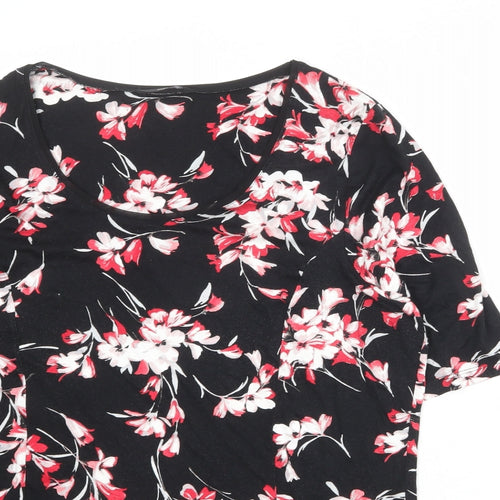 M&Co Womens Black Floral Polyester Basic Blouse Size 20 Round Neck