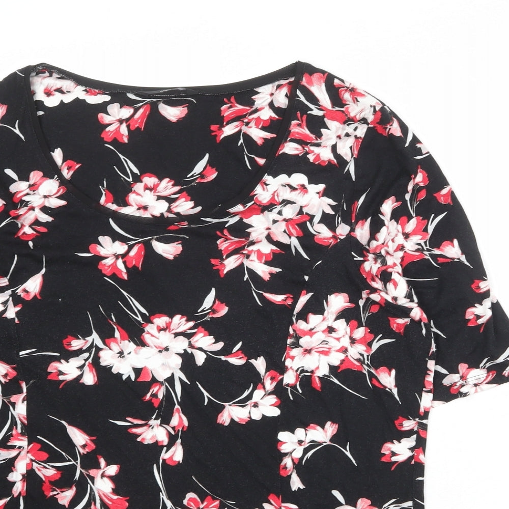 M&Co Womens Black Floral Polyester Basic Blouse Size 20 Round Neck