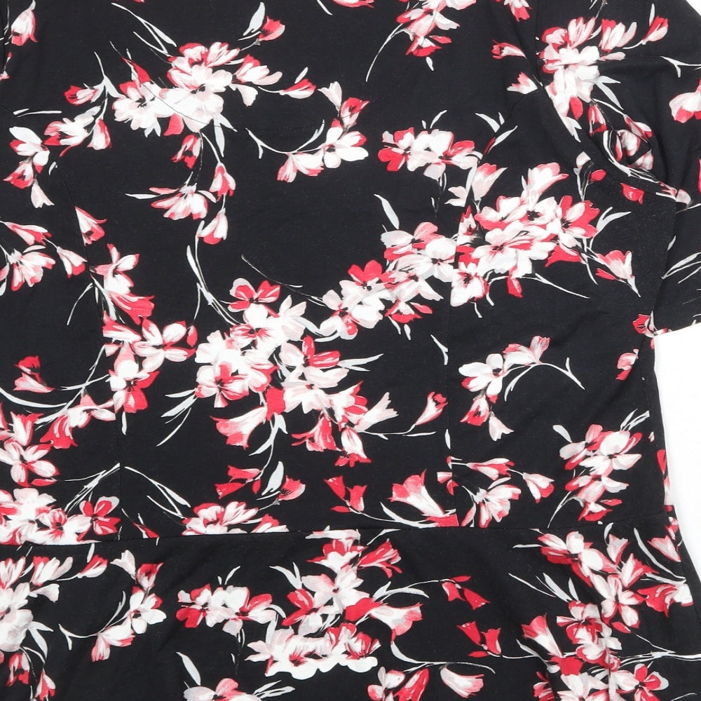 M&Co Womens Black Floral Polyester Basic Blouse Size 20 Round Neck