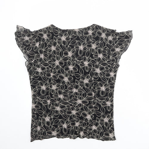 Debenhams Womens Black Floral Viscose Basic Blouse Size 14 V-Neck