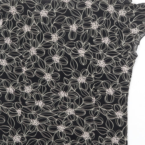 Debenhams Womens Black Floral Viscose Basic Blouse Size 14 V-Neck