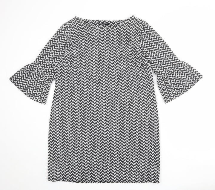 Marina Kaneva Womens Black Geometric Polyester A-Line Size 16 Boat Neck Pullover