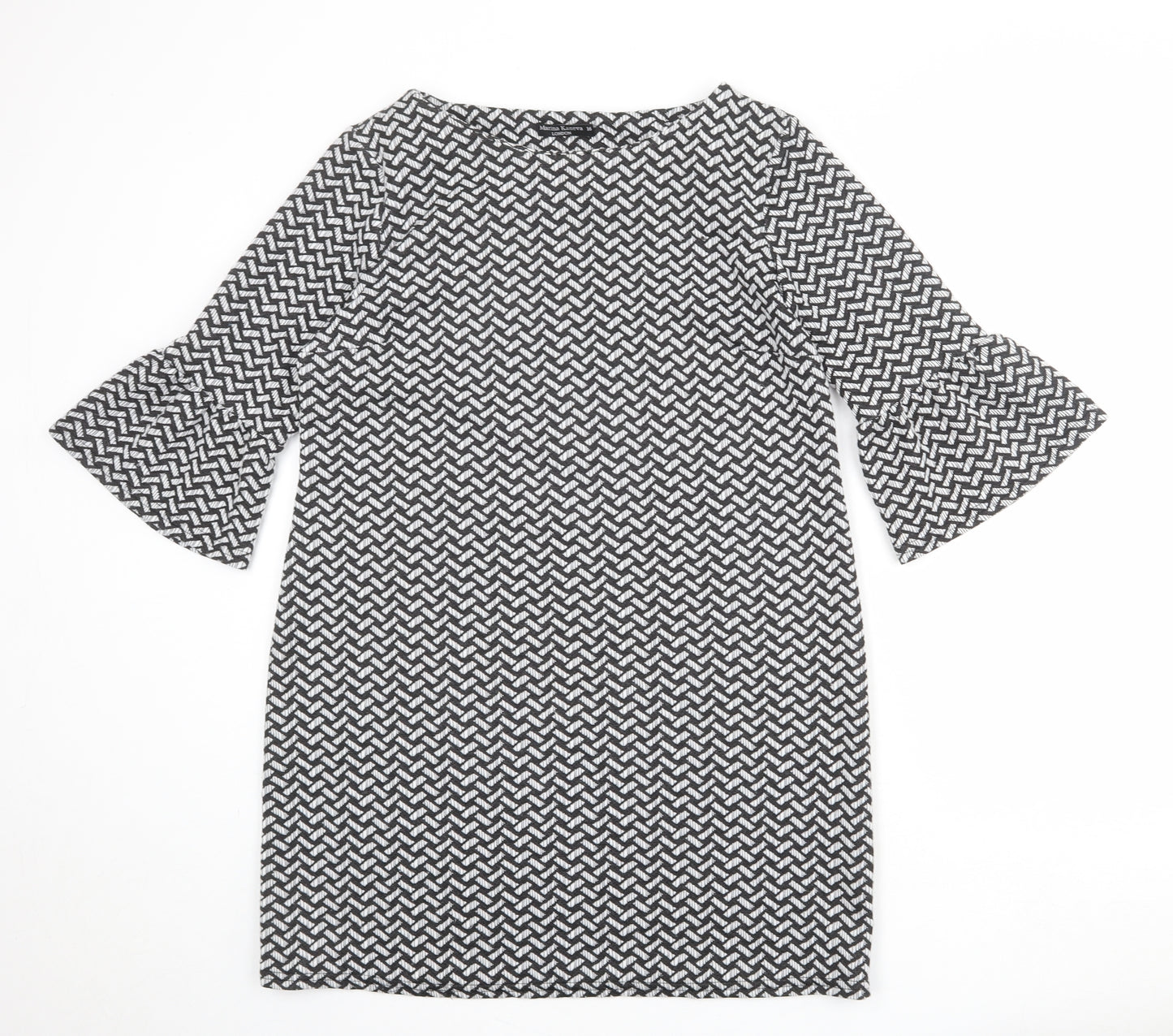 Marina Kaneva Womens Black Geometric Polyester A-Line Size 16 Boat Neck Pullover
