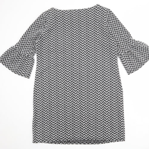Marina Kaneva Womens Black Geometric Polyester A-Line Size 16 Boat Neck Pullover