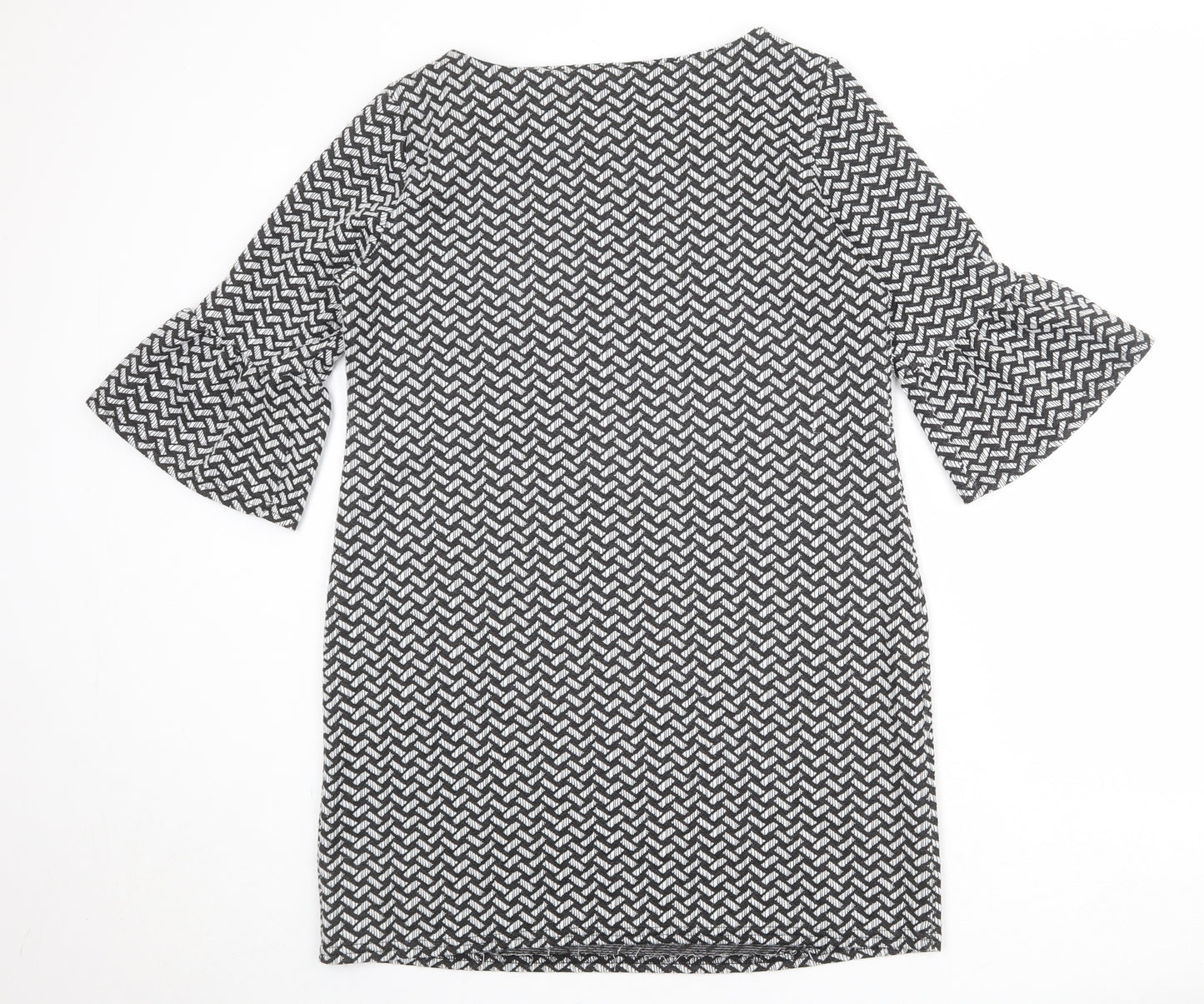 Marina Kaneva Womens Black Geometric Polyester A-Line Size 16 Boat Neck Pullover