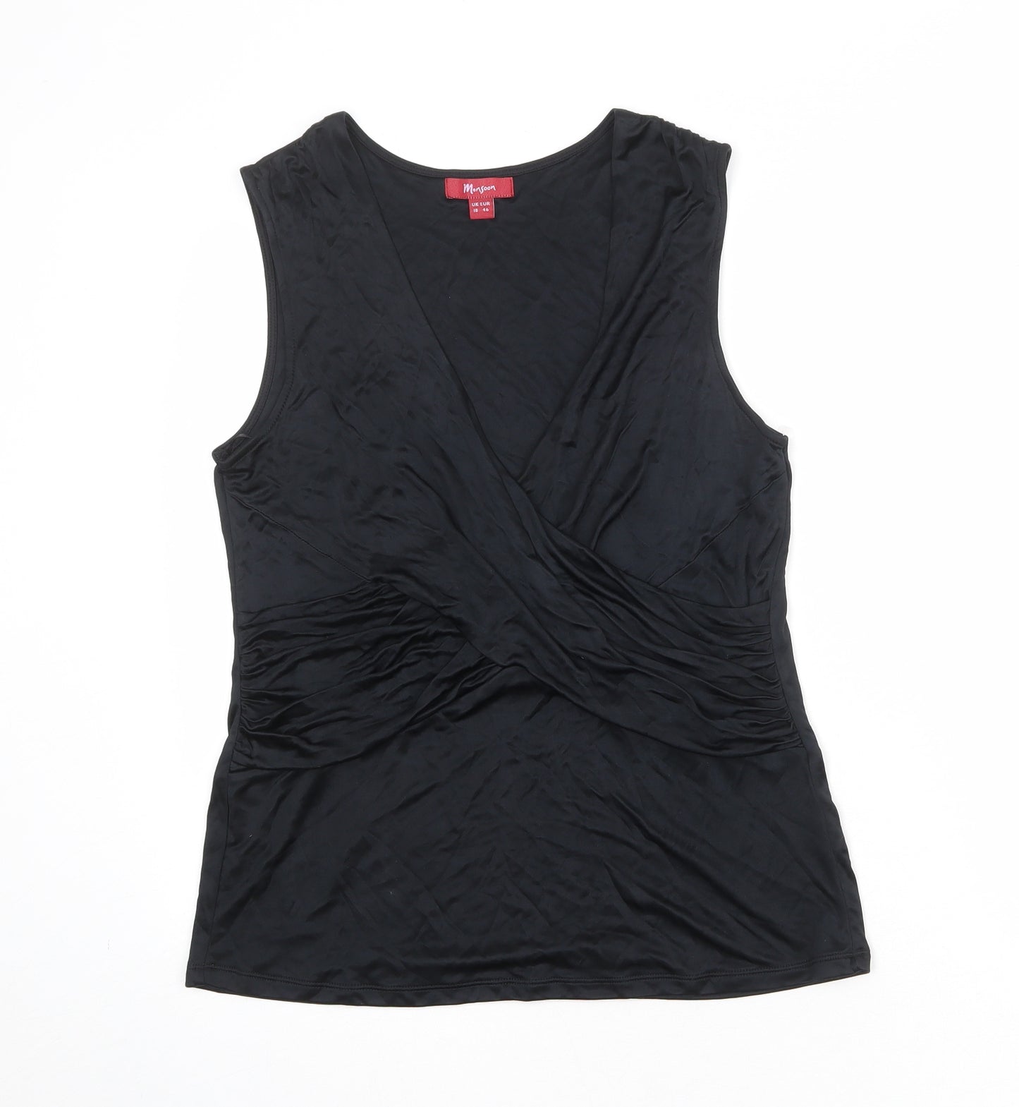Monsoon Womens Black Viscose Basic Tank Size 18 V-Neck