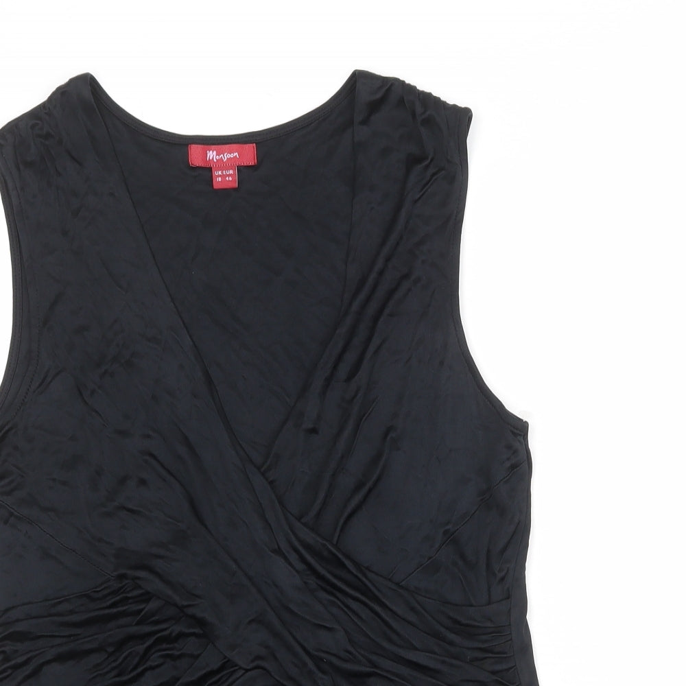 Monsoon Womens Black Viscose Basic Tank Size 18 V-Neck