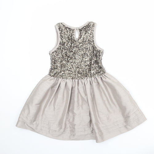 NEXT Girls Grey Polyester Fit & Flare Size 6 Years Boat Neck Button