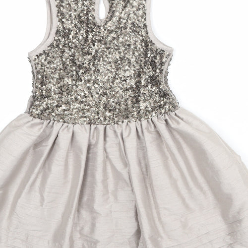 NEXT Girls Grey Polyester Fit & Flare Size 6 Years Boat Neck Button