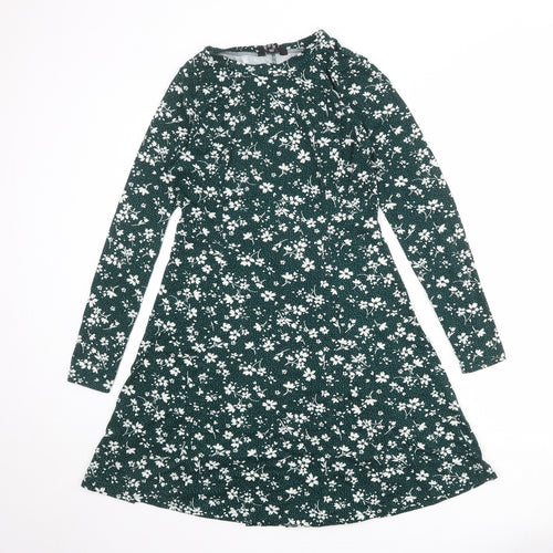 New Look Womens Green Floral Polyester Jumper Dress Size 10 Round Neck Pullover