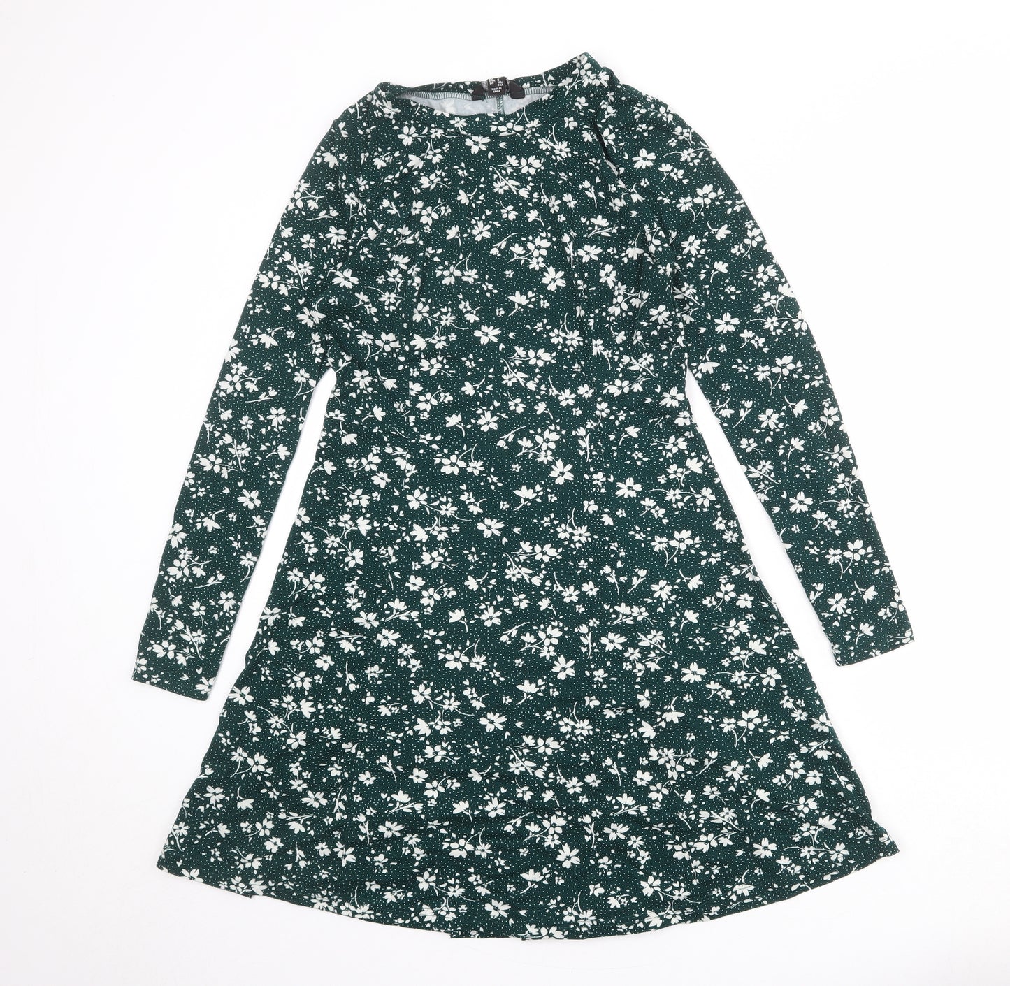 New Look Womens Green Floral Polyester Jumper Dress Size 10 Round Neck Pullover