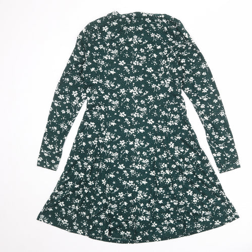 New Look Womens Green Floral Polyester Jumper Dress Size 10 Round Neck Pullover