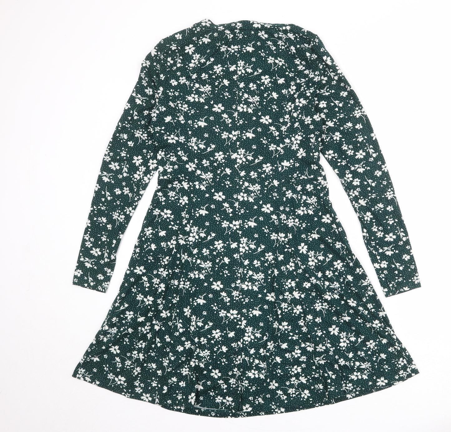 New Look Womens Green Floral Polyester Jumper Dress Size 10 Round Neck Pullover