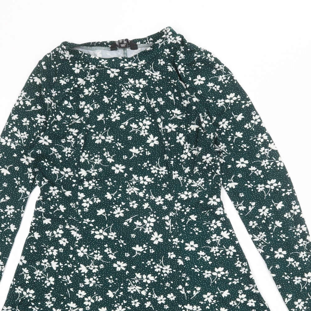New Look Womens Green Floral Polyester Jumper Dress Size 10 Round Neck Pullover
