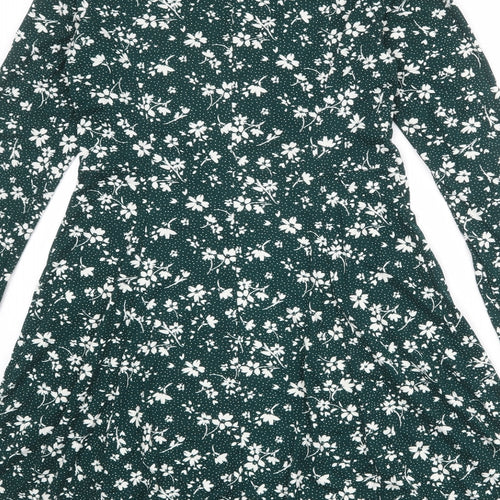 New Look Womens Green Floral Polyester Jumper Dress Size 10 Round Neck Pullover
