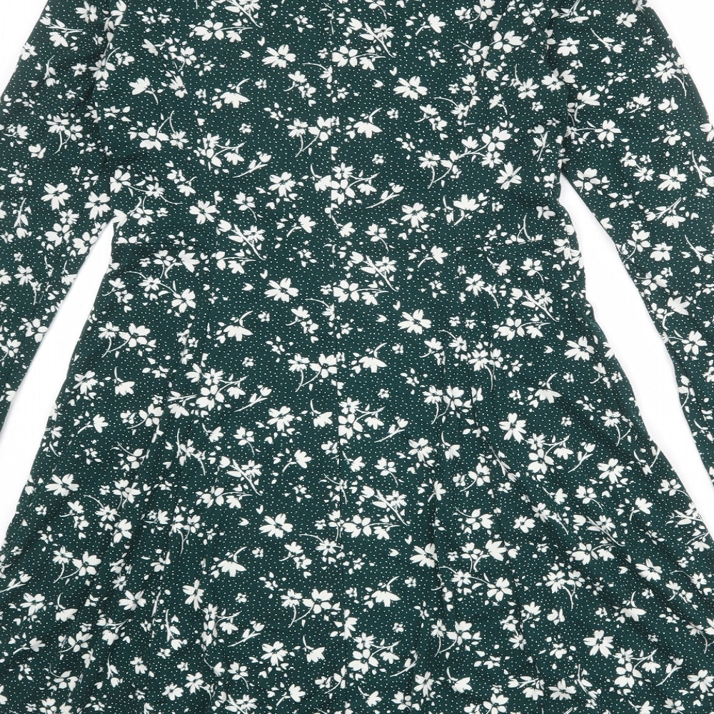 New Look Womens Green Floral Polyester Jumper Dress Size 10 Round Neck Pullover
