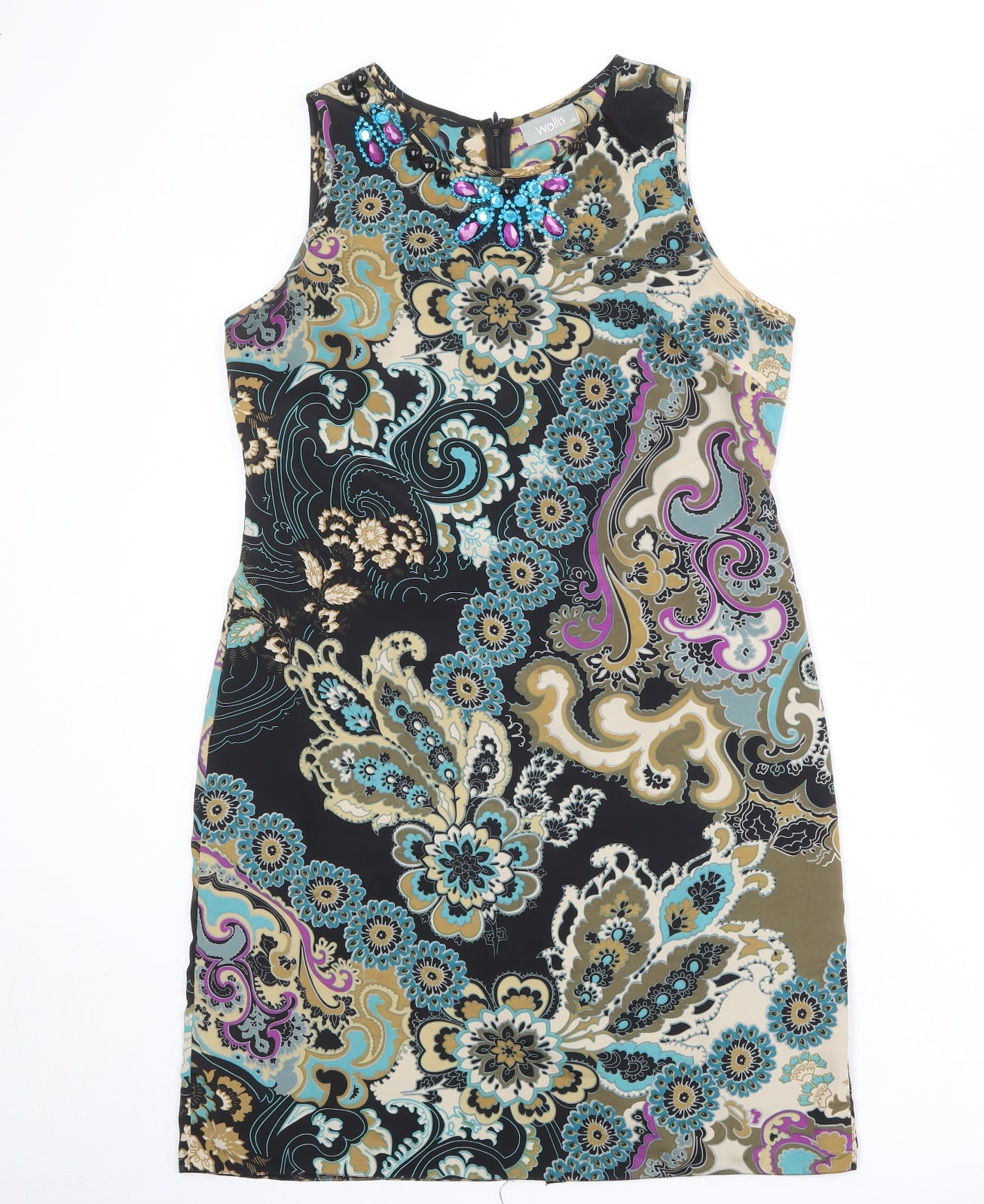 Wallis Womens Multicoloured Geometric Polyester A-Line Size 14 Round Neck Zip
