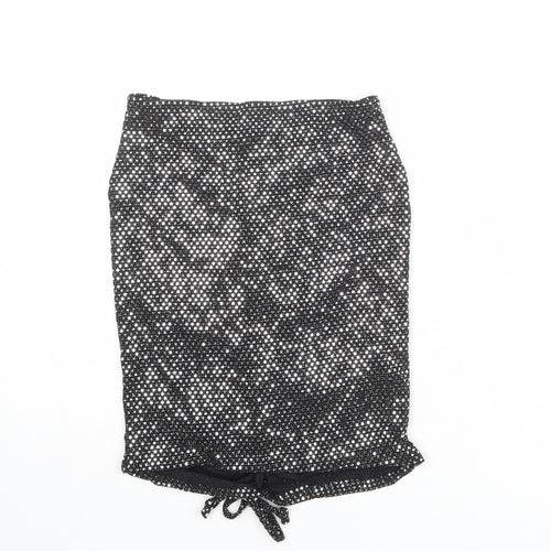 PRETTYLITTLETHING Womens Black Geometric Nylon Bandage Skirt Size 6