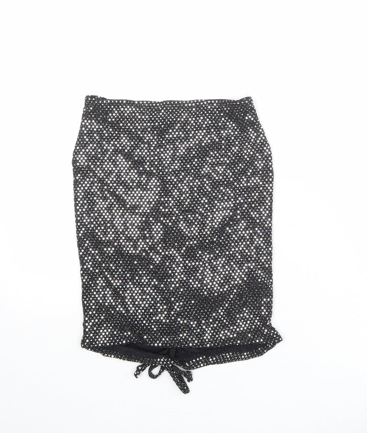 PRETTYLITTLETHING Womens Black Geometric Nylon Bandage Skirt Size 6