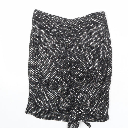 PRETTYLITTLETHING Womens Black Geometric Nylon Bandage Skirt Size 6