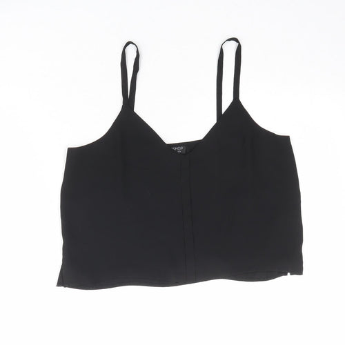 Topshop Womens Black Polyester Cropped Tank Size 8 V-Neck