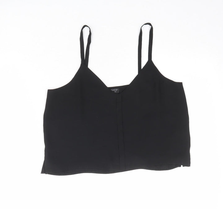 Topshop Womens Black Polyester Cropped Tank Size 8 V-Neck