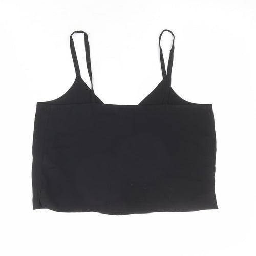 Topshop Womens Black Polyester Cropped Tank Size 8 V-Neck