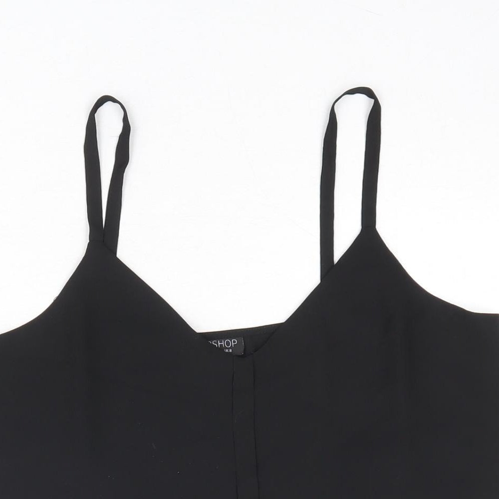 Topshop Womens Black Polyester Cropped Tank Size 8 V-Neck