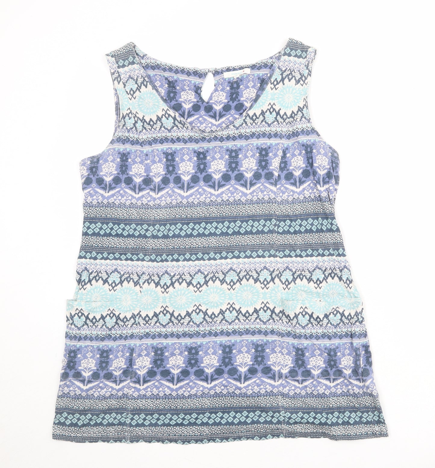 White Stuff Womens Multicoloured Geometric 100% Cotton Basic Tank Size 18 V-Neck