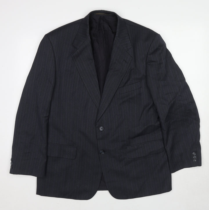 Marks and Spencer Mens Grey Striped Polyester Jacket Suit Jacket Size 42 Regular