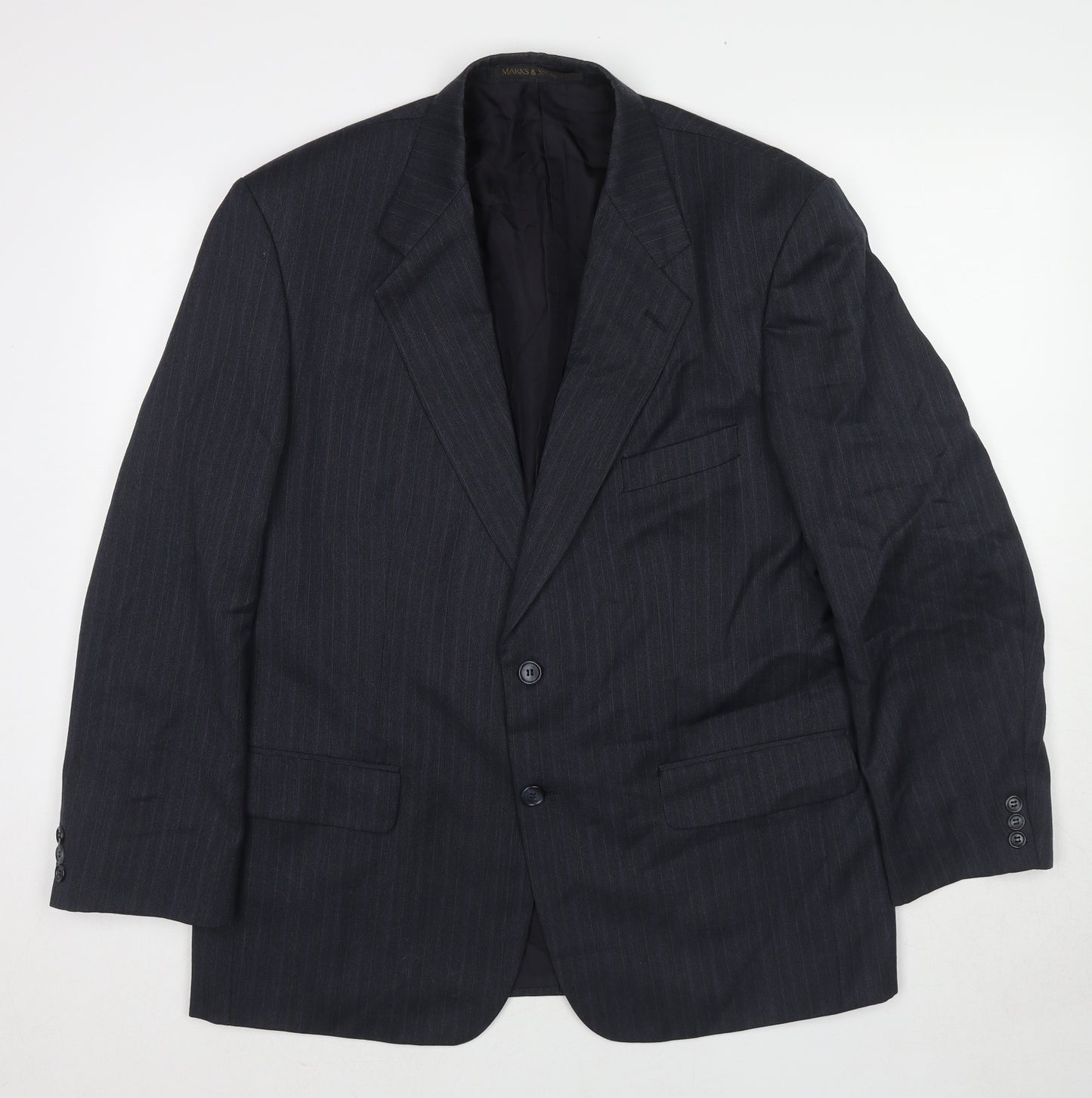 Marks and Spencer Mens Grey Striped Polyester Jacket Suit Jacket Size 42 Regular